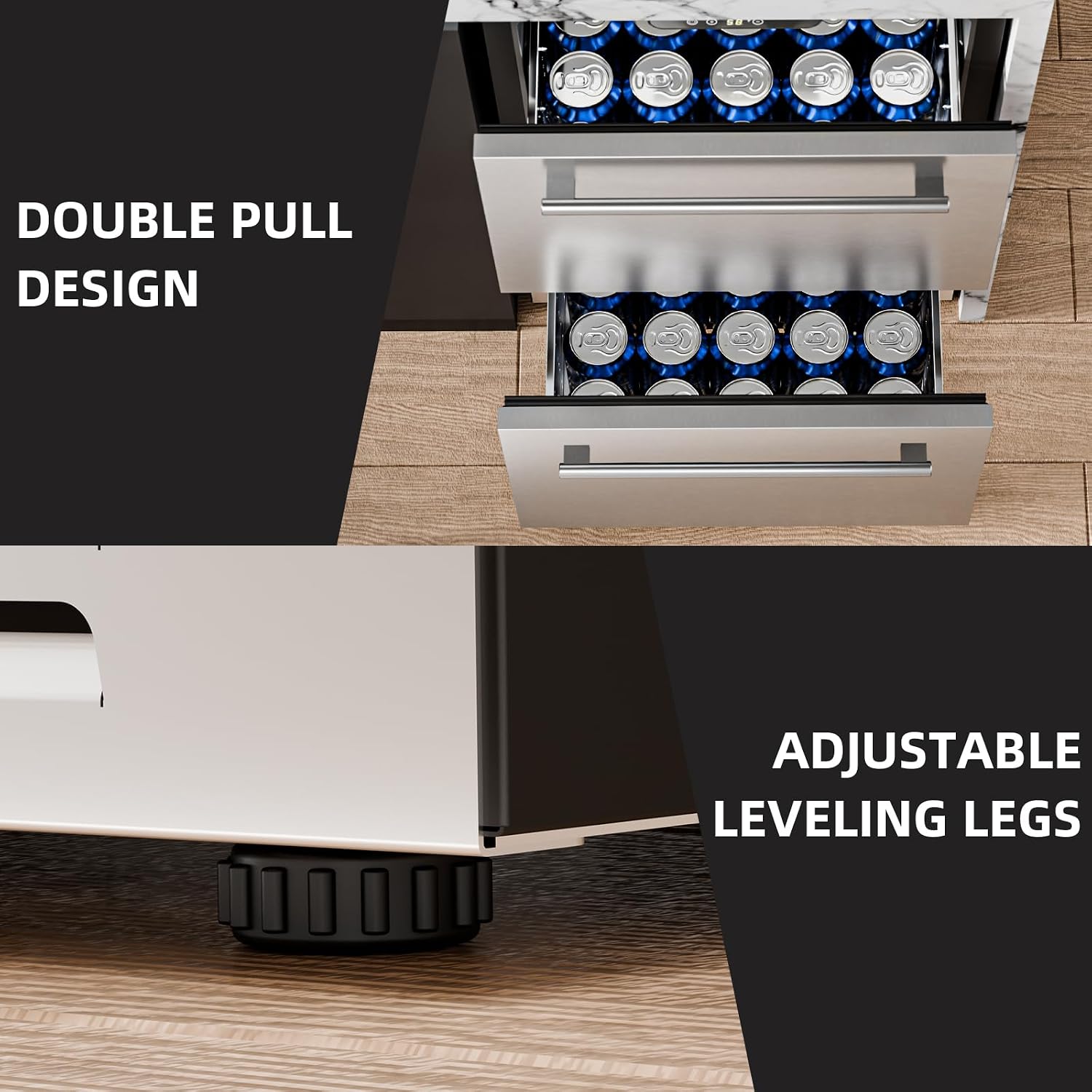 Antarctic Star 24 Inch Outdoor Beverage Refrigerator, Double Drawer Stainless Steel Mini Fridge 145 Cans, Built-in or Freestanding Undercounter Wine Cooler for Home & Patio, 32-50°F, Silver