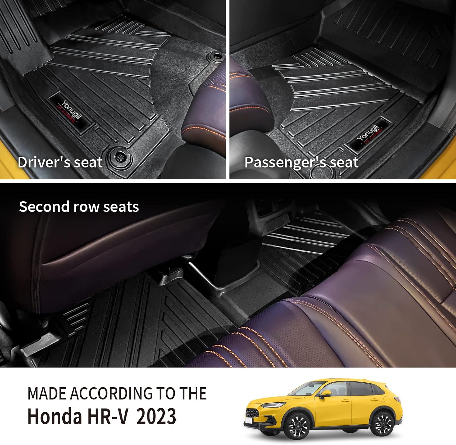 Custom Fit for 2023 2024 2025 2026 Honda HR-V Floor Mats and Cargo Liner Full Set All Weather TPE Rubber Protection Mat Honda HRV Accessories (Floor Mats+Cargo Liner+Backrest Mat)