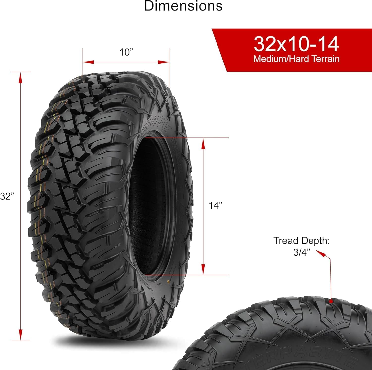 Tusk Set of 32x10-15 Tusk TERRABITE Heavy Duty 8-Ply Radial UTV Tires on UINTA Beadlock Wheels - Compatible with HONDA TALON 1000 UTVs 4/137 bolt pattern Includes Lug Nuts (5+2 Wheel Offset, Bronze)