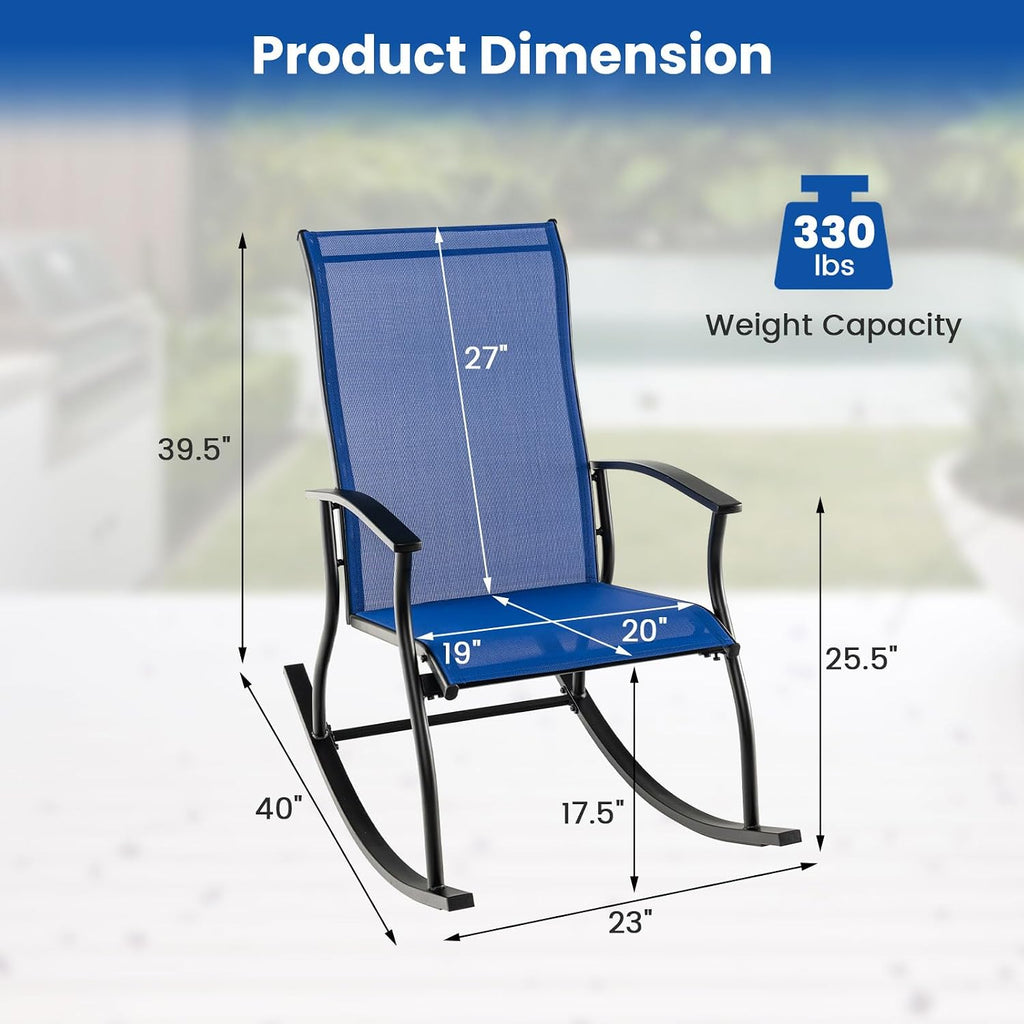 Tangkula Patio Rocking Chairs Set of 2, Outdoor Rocking Chair with Smooth & Safe Rocking Motion, Ergonomic Backrest, Breathable Fabric, All-Weather Outdoor Rocker for Backyard, Poolside (1, Navy)