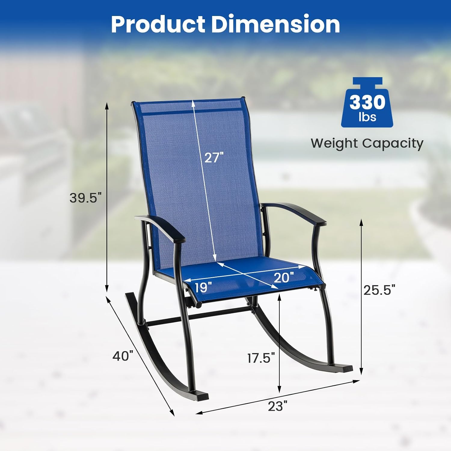 Tangkula Patio Rocking Chairs Set of 4, Outdoor Rocking Chair with Smooth & Safe Rocking Motion, Ergonomic Backrest, Breathable Fabric, All-Weather Outdoor Rocker for Backyard, Poolside (2, Navy)