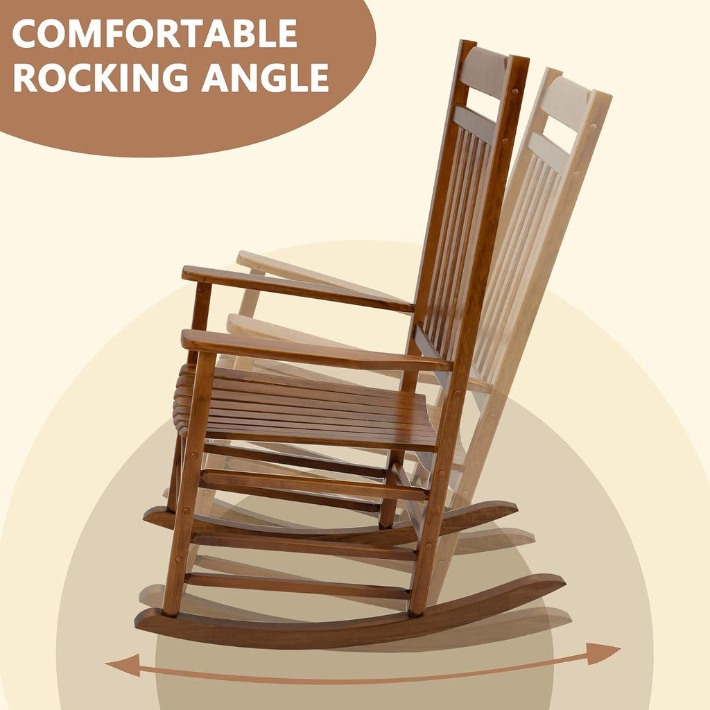 Kozyard 3-Piece Wooden Outdoor Rocking Chair Set with Foldable Side Table, Black Patio Rockers and End Table Furniture Set for Deck, Garden, Porch, Poolside (Natural/2Chairs+Table)