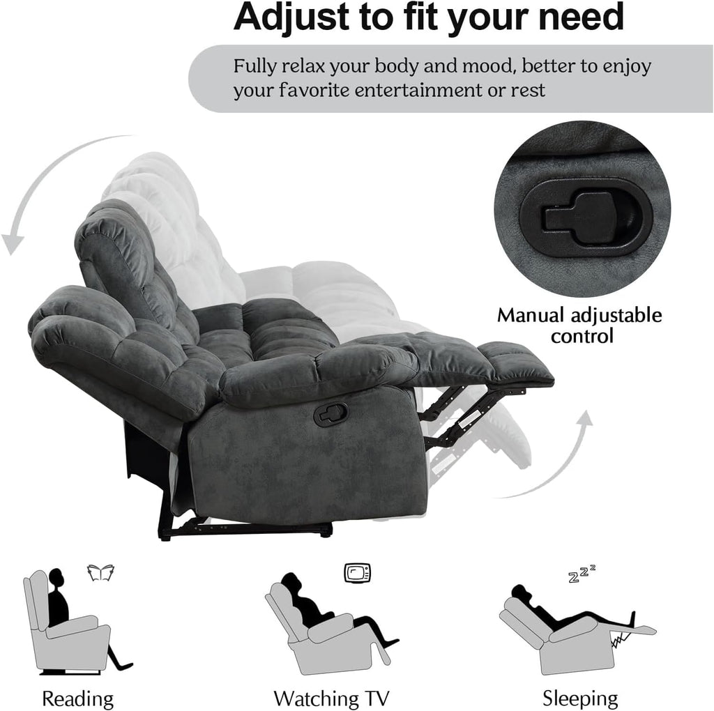 CANMOV Manual Reclining Sofa Set, 3 Pieces Recliner Sofa Set, Manual Recliner Chair, Reclining Loveseat and 3-Seat Sofa for Living Room, 3 Pieces Furniture Set, Grey (1+2+3)