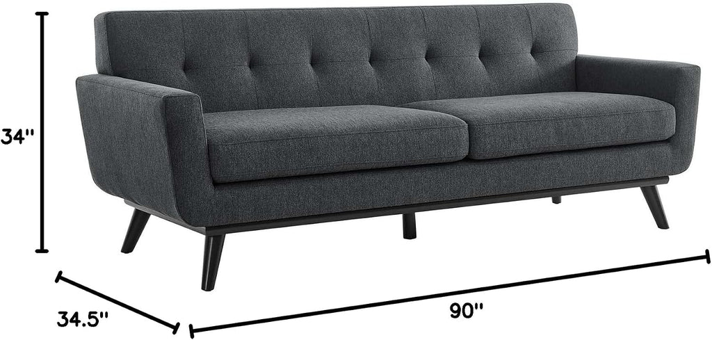 Modway Engage Mid-Century Modern Herringbone Fabric Sofa in Charcoal