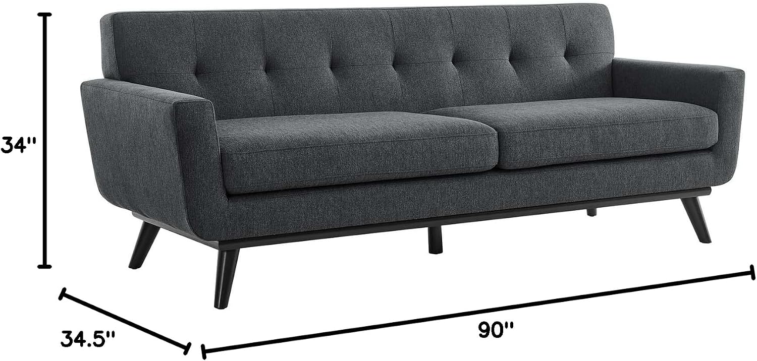 Modway Engage Mid-Century Modern Herringbone Fabric Sofa in Charcoal