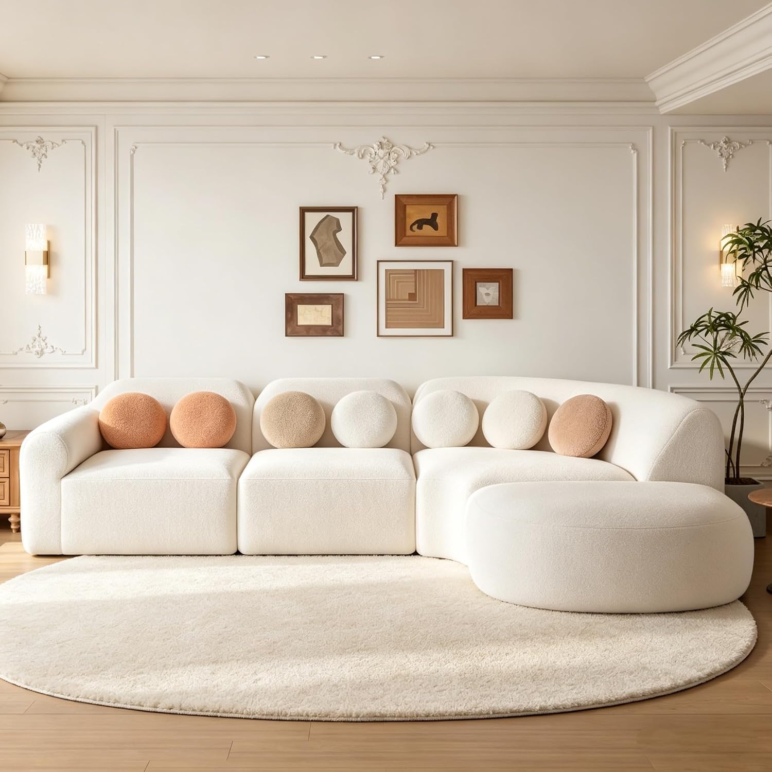 Merax Modern Curved Sectional Sofa with Ottoman, Couch 4-Piece Set High-Density Compressed Sponge, Fully Assembled, Right Hand Facing, Plush Deep Seat for Living Room, Lounge, Apartment, Beige