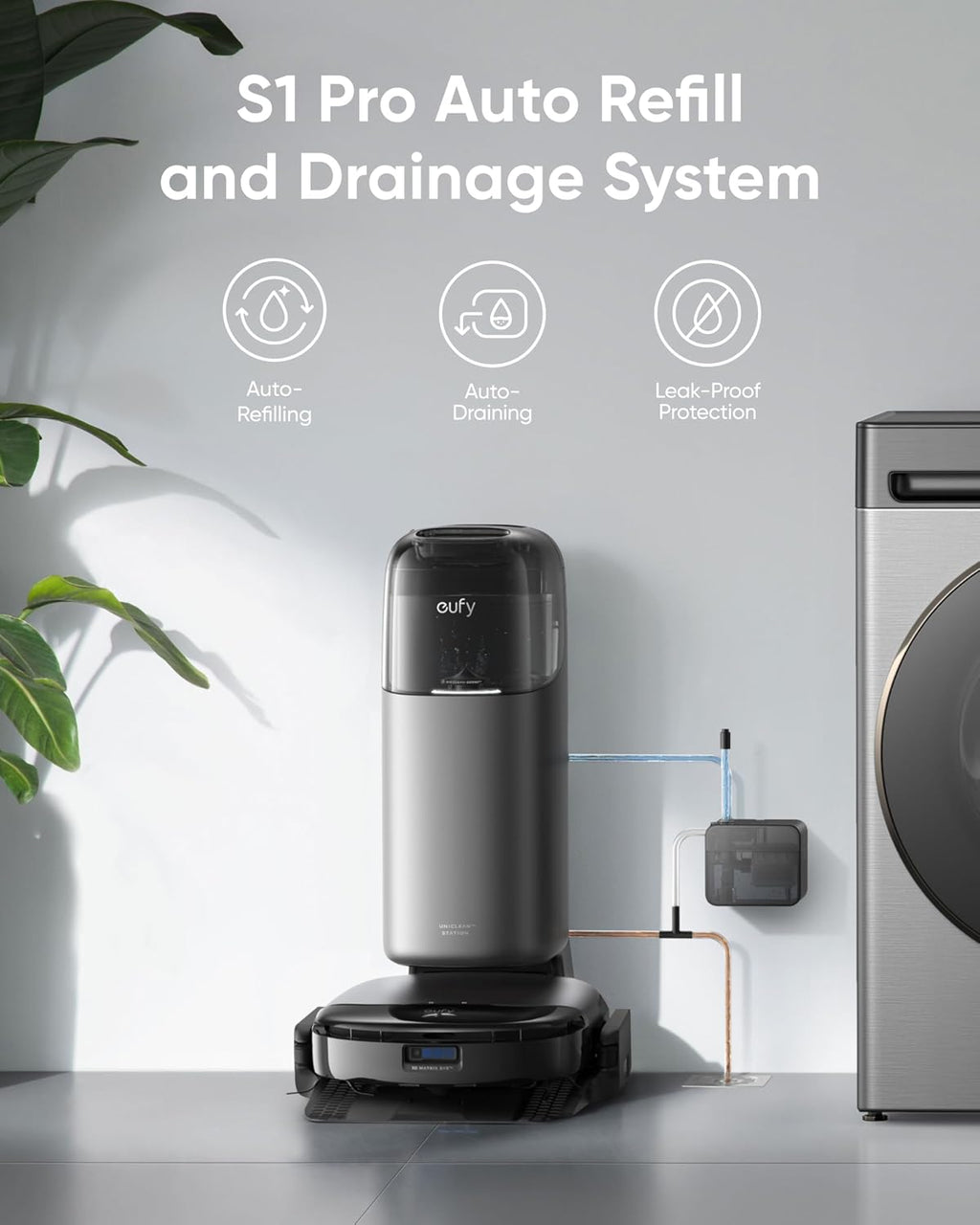 eufy Accessory-Auto Water Refill and Drainage System, Auto-Refill and Drain Module, Compatible S1 Pro Hydrojet