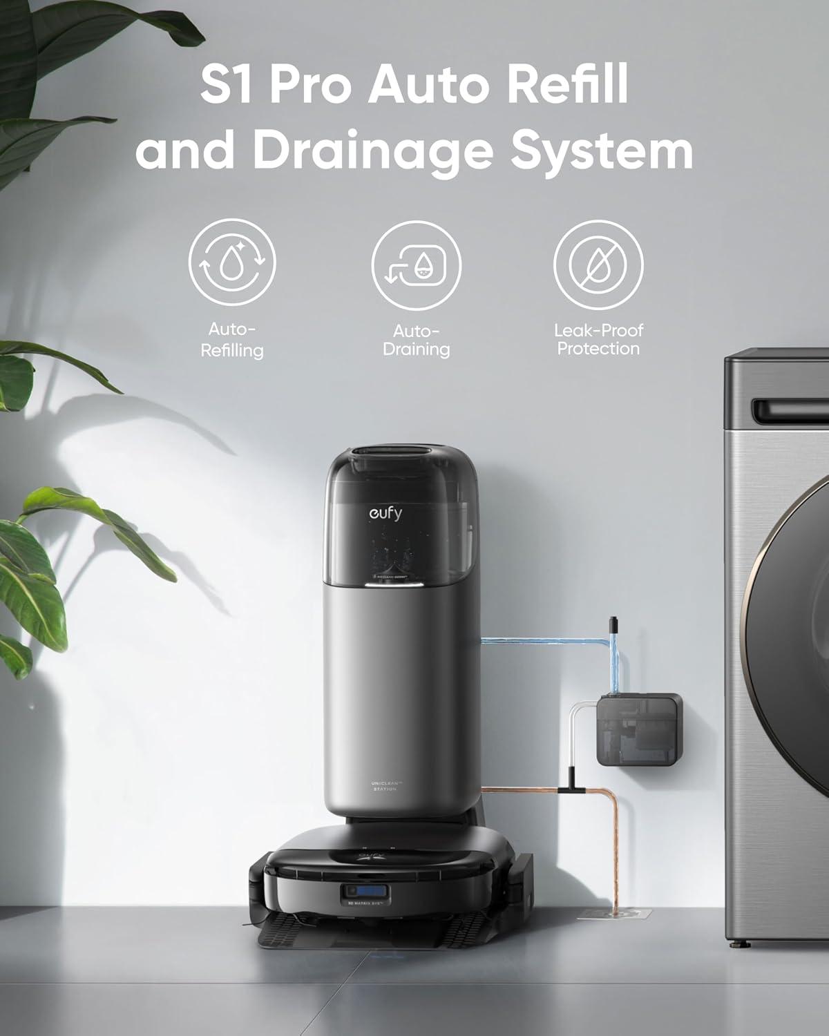 eufy Accessory-Auto Water Refill and Drainage System, Auto-Refill and Drain Module, Compatible S1 Pro Hydrojet