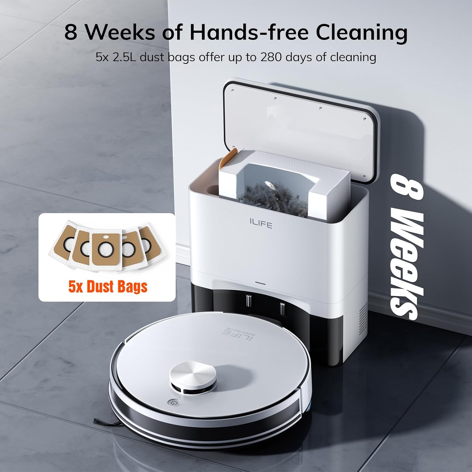 ILIFE A30 Pro Robot Vacuum and Mop Combo, Self Emptying Robot Vacuum Cleaner + A30 Pro Replacement Filters, 10 Pcs Included