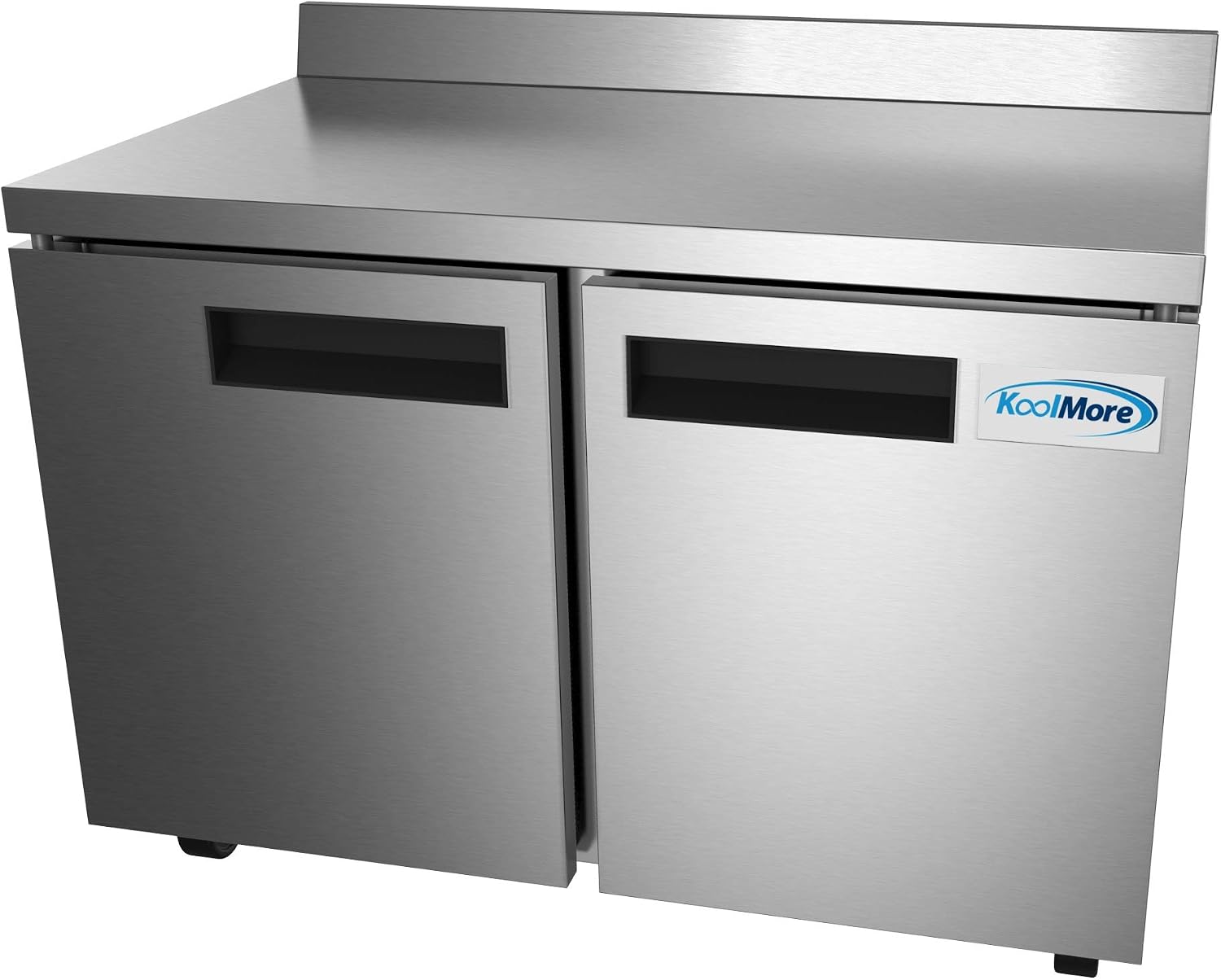 KoolMore 48' Stainless Steel 2 Door Worktop Commercial Freezer with 3 1/2 Backsplash - 12 cu.ft