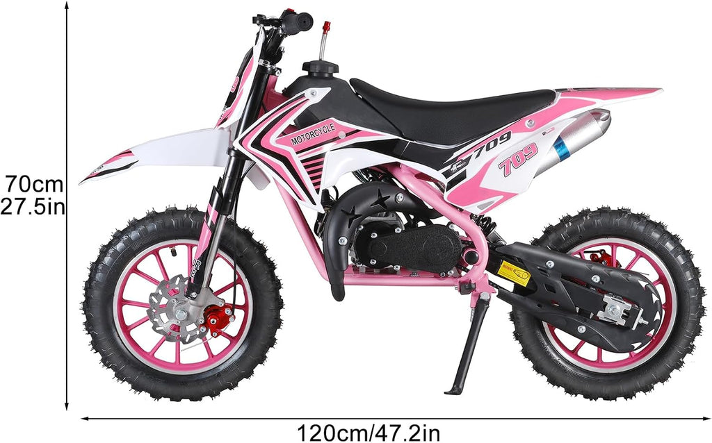 49cc 2-Stroke Kids Dirt Bike, Gas Power Motocross, Off Road Mini Motorcycle, Pocket Motorbike with Front Rear Disc Brakes, Racing Max Speed 30KM/H (Red)