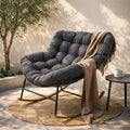 Outdoor Papasan Rocking Chair with Cushion for Patio Porch Balcony, Oversized Cozy Lounge Rocker Chair, All Weather Durable Frame, Comfortable Rocking Chair for Backyard Garden, Gray