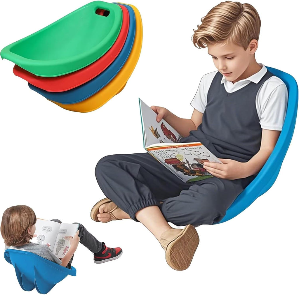 4 Packs Multicolor Scoop Rocker, Autism Sensory Rocking Chair, Fun Wobble Chairs for Classroom Elementary, Portable Floor Seating with Back Support, Plastic Reading Chair w/Handle for Indoor Outdoor