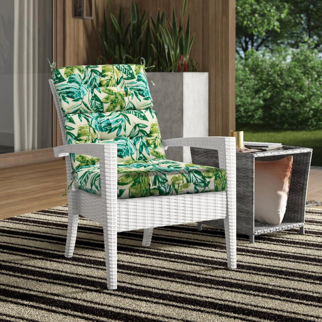 FUNHOME Outdoor High Back Chair Cushions Set of 2,Reversible Lawn Chair Cushion 44 x22 inch,Water Resistant Tufted Adirondack Chair Cushion,for Garden Rocking Chair,Patio Furniture(Palm Leaf)