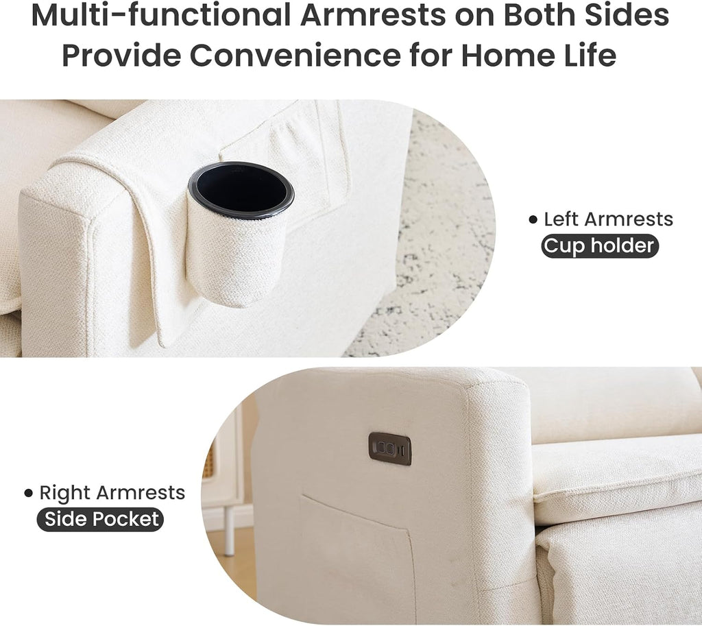 Oversized Swivel Rocker Recliner with Lumbar Cushion,Power Recliner Nursery Chair with Adjustable Headrest,Nursery Glider Recliner for Living Room,White