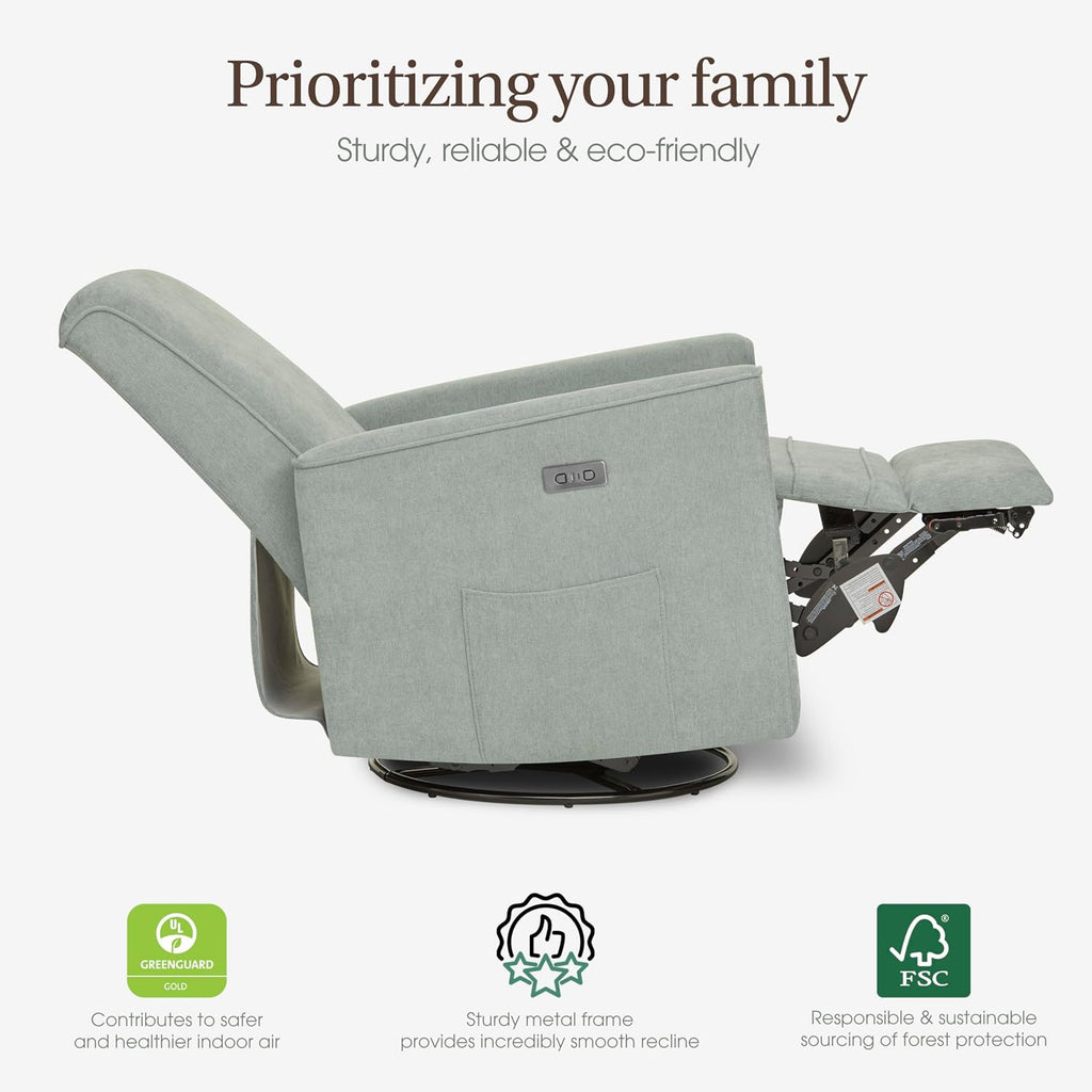 Evolur Harlow Upholstered Power Glider Recliner with USB Charging – Rocking & 275° Swivel with Smooth Glide – Greenguard Gold & FSC Certified – Modern Nursery and Living Room Chair in Sage