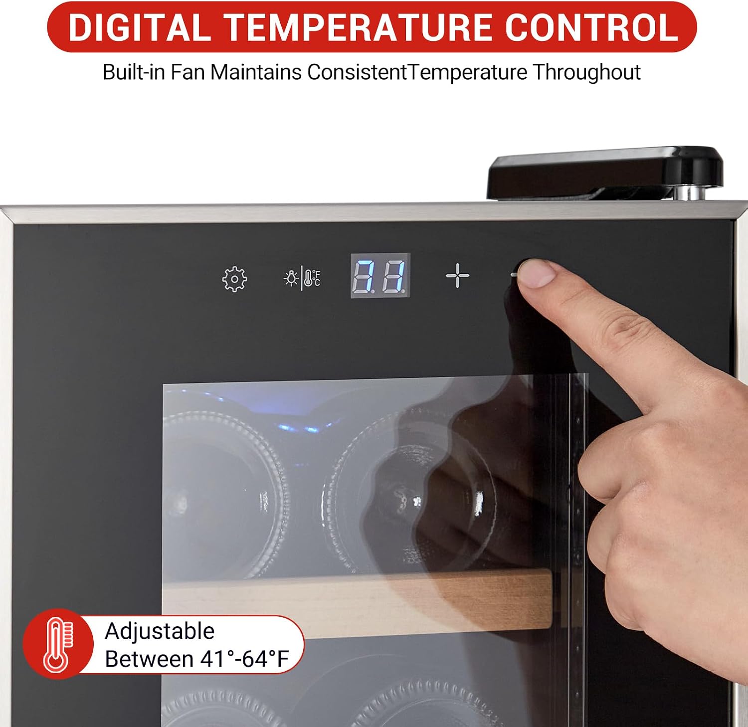 Garvee 14 Bottle Wine Cooler, Freestanding Compressor Wine & Beverage Refrigerator with Premium Wooden Shelves, Digital Temp Control, Quiet Low Noise Operation for Red Wine, White Wine, Champagne