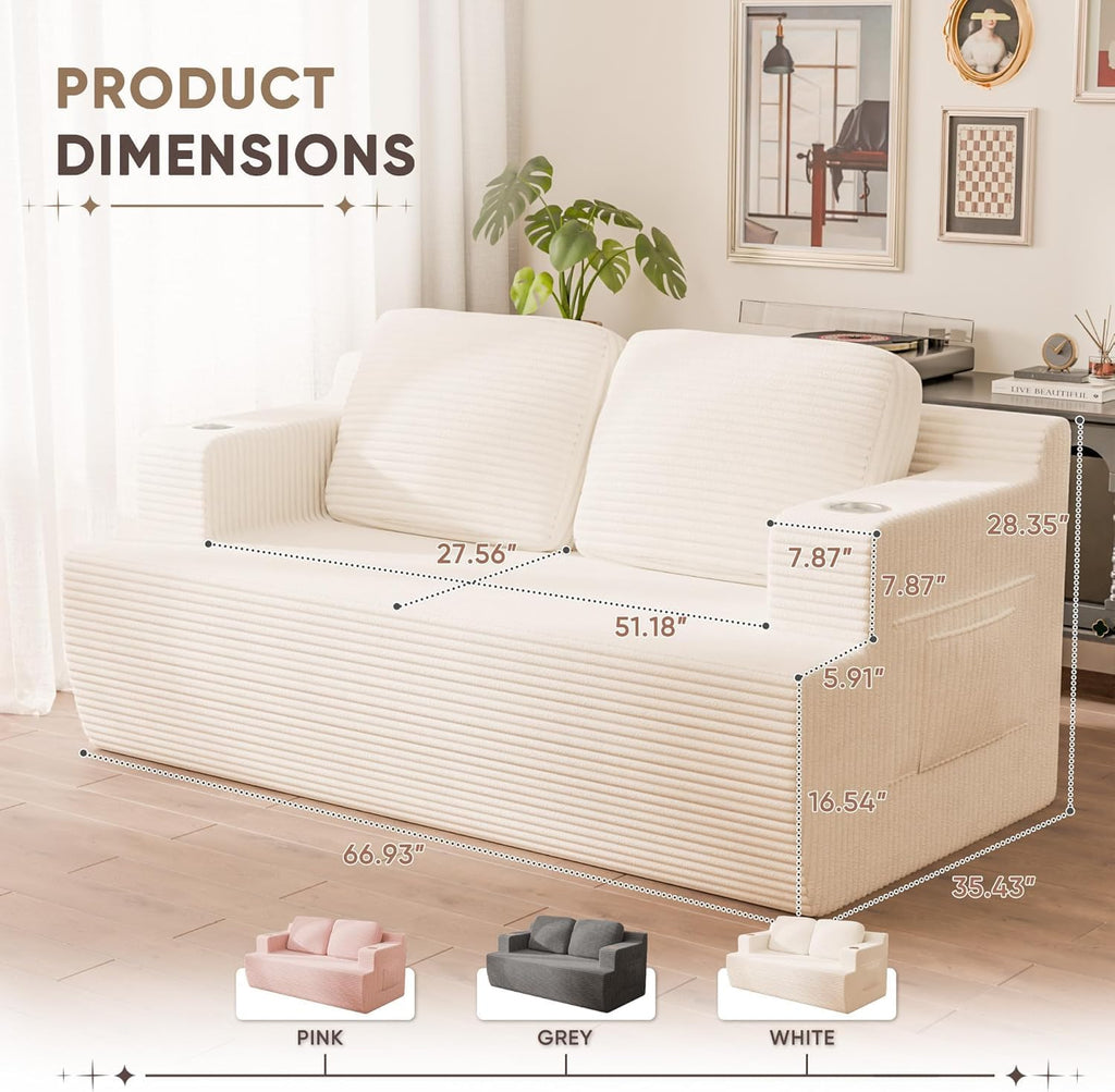 Homall 67' Cloud Couch Sofa 2 Seater Comfy Upholstered Loveseat Floor Sofa with High Density Memory Foam, No Assembly Required, Boneless Couch for Bedroom Living Room (White, Loveseat)
