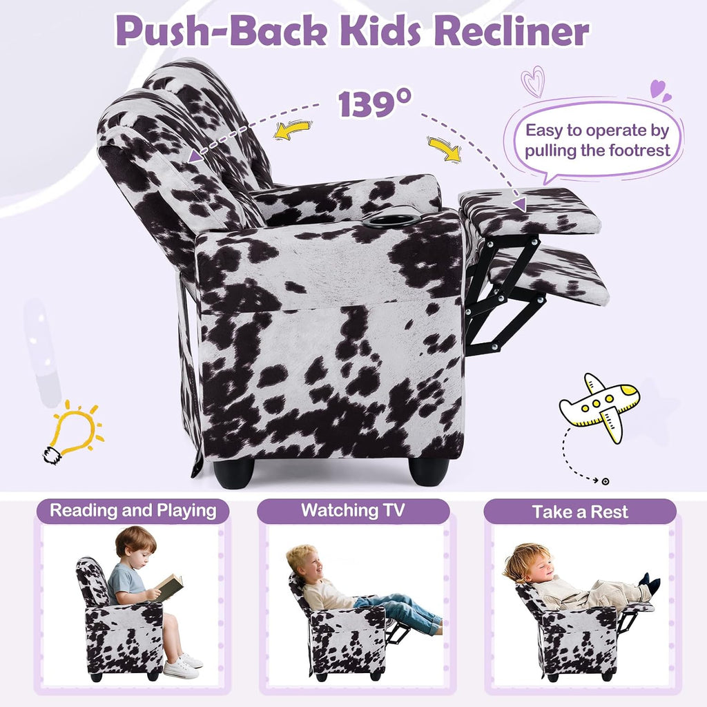 Costzon Kids Recliner Chair with Cup Holder, Toddler Adjustable Lounge Chair w/Footrest for Boys Girls Room, Ergonomic Baby Child Furniture Sofa for Age 3+ Gifts, Kids Mini Recliner up to 150 lbs
