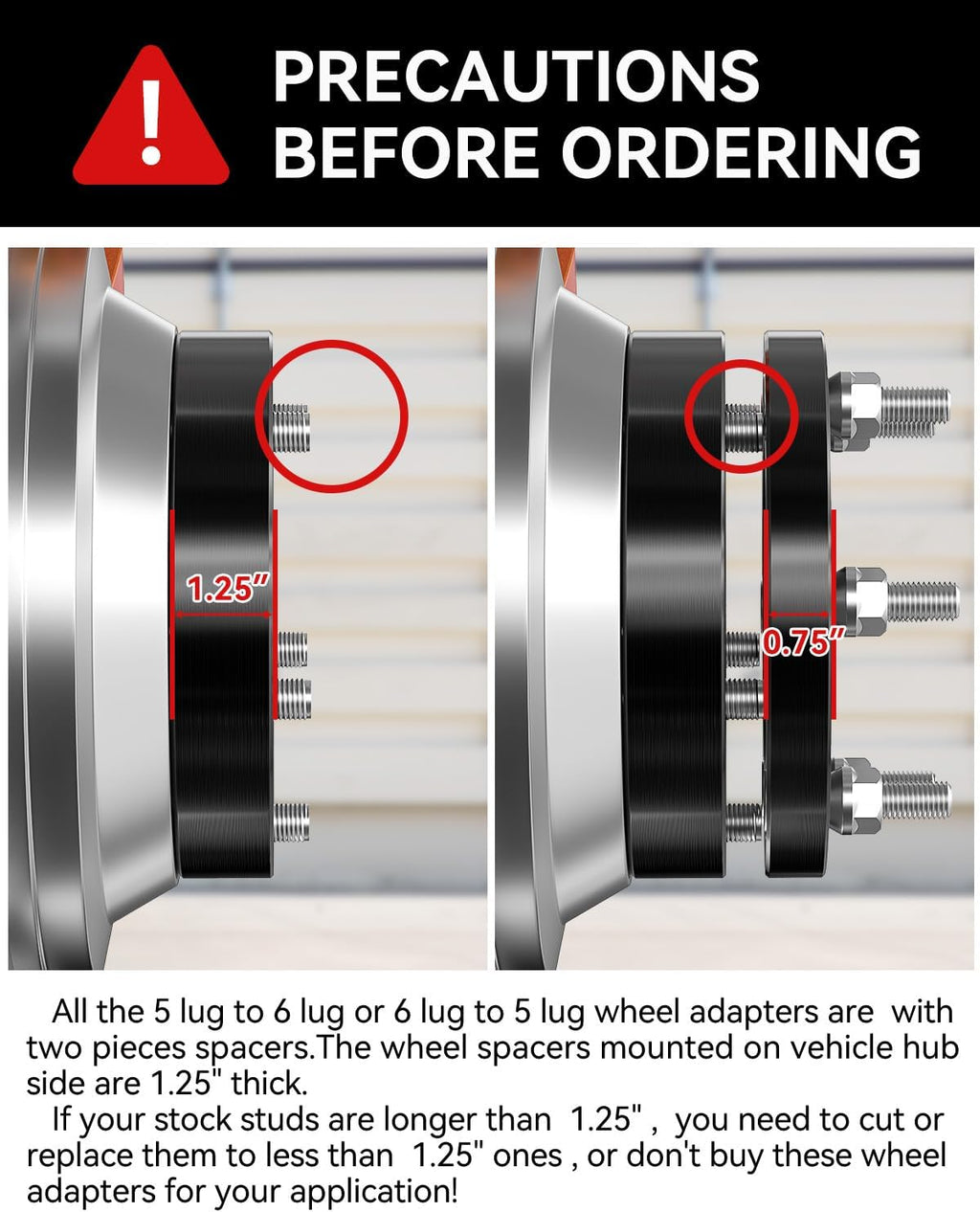 YIZBAP 2PCS 6x5.5 to 5x5.5 LugCentric Wheel Adapters for GMC Sierra Chevy Silverado 1500 Ram 1500, 2 inch 6x139.7mm to 5x139.7mm Wheel Adapter 108mm Hub bore with M14x1.5 Studs