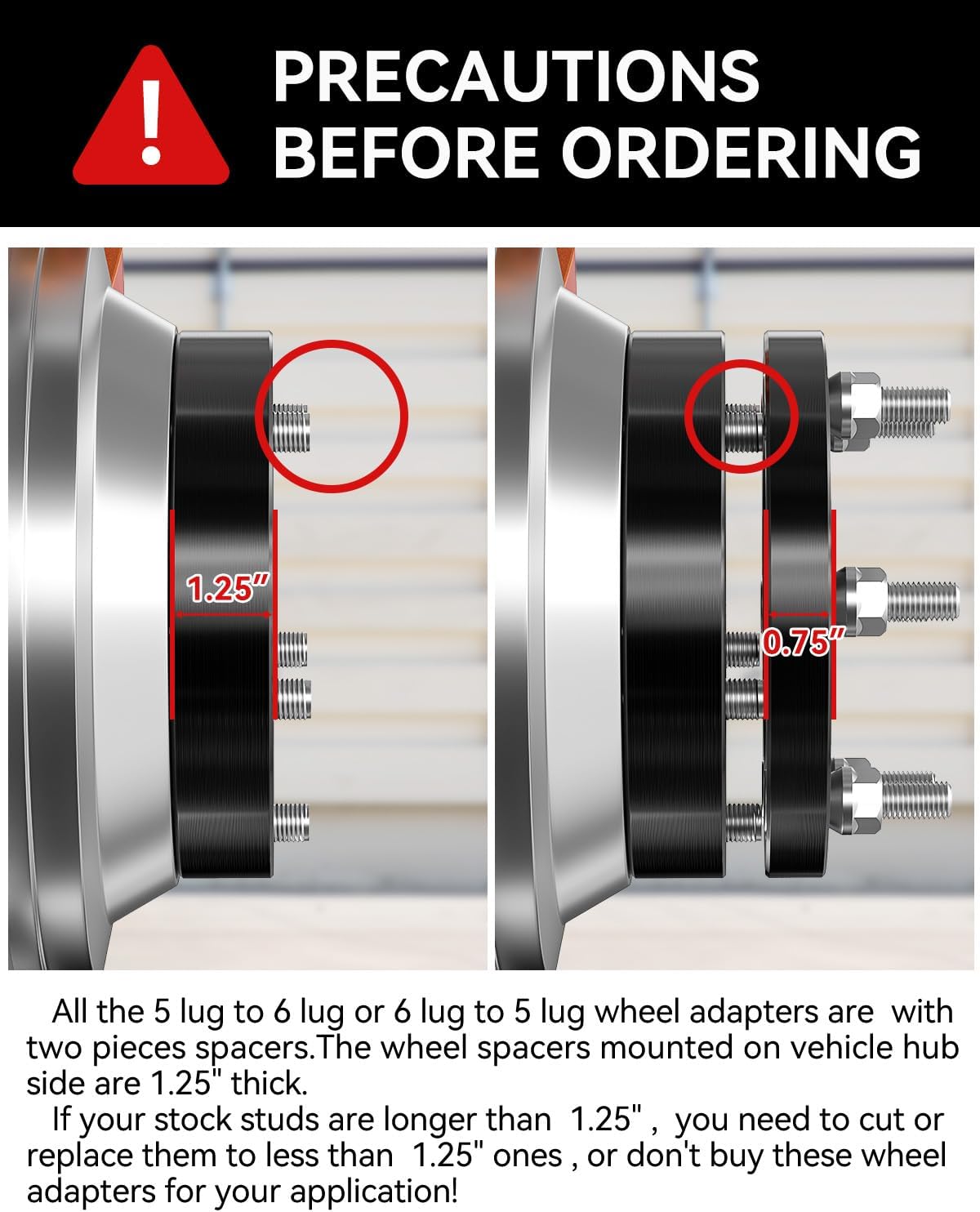 YIZBAP 2PCS 6x5.5 to 5x5.5 LugCentric Wheel Adapters for GMC Sierra Chevy Silverado 1500 Ram 1500, 2 inch 6x139.7mm to 5x139.7mm Wheel Adapter 108mm Hub bore with M14x1.5 Studs