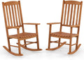 Tangkula Patio Rocking Chair with 400 lbs Weight Capacity, Eucalyptus Wood Porch Rocker with High Back, Patio Rocker Chair for Indoor and Outdoor Use (2)