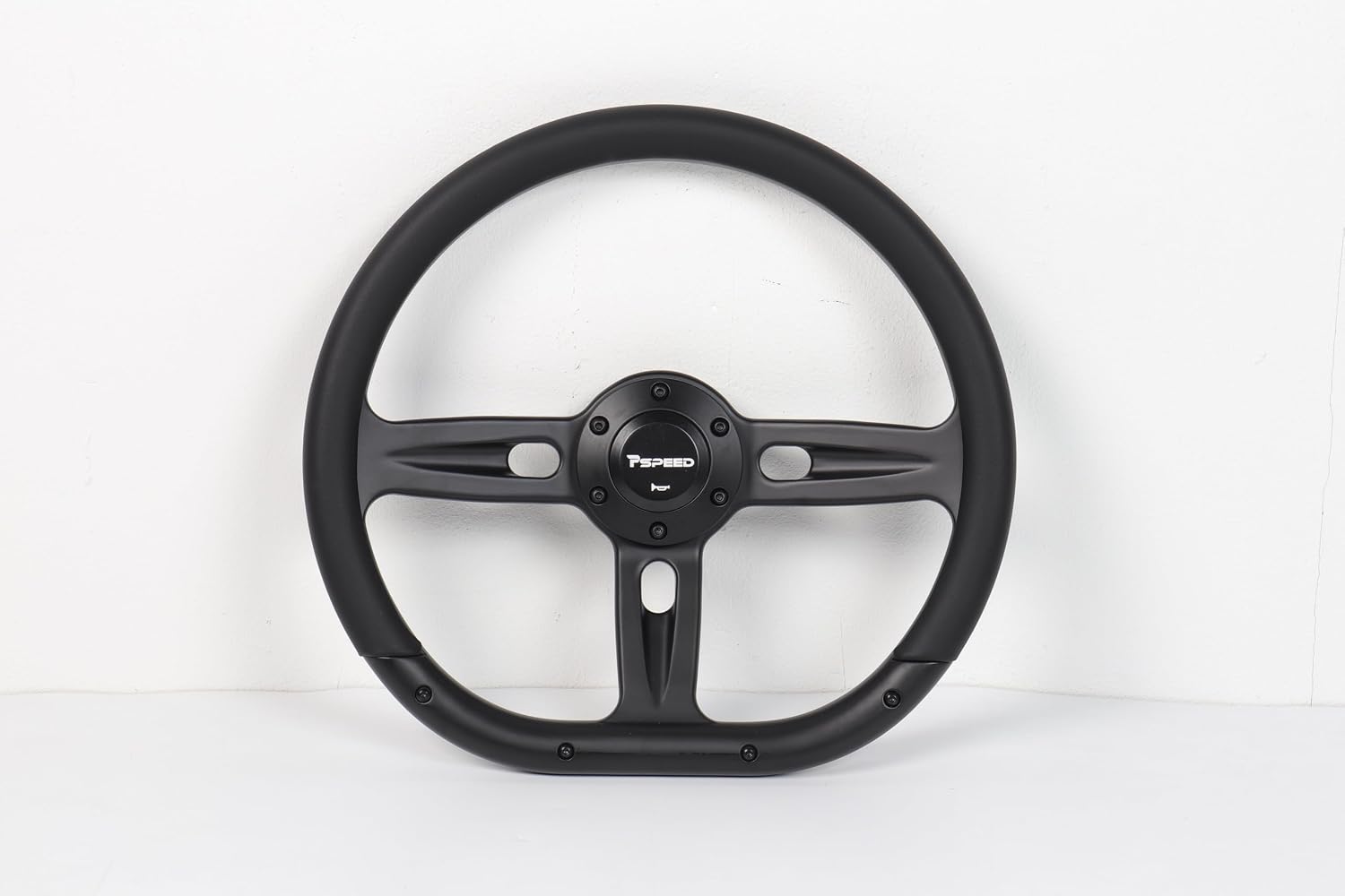 14 inch D-shaped steering wheel,6 Bolt 3 Spokes Deep Dish 50mm with Aluminum Alloy Matte Black Spokes Black Leather Grip for Cars, for Racing Car, Classic Car steering wheel