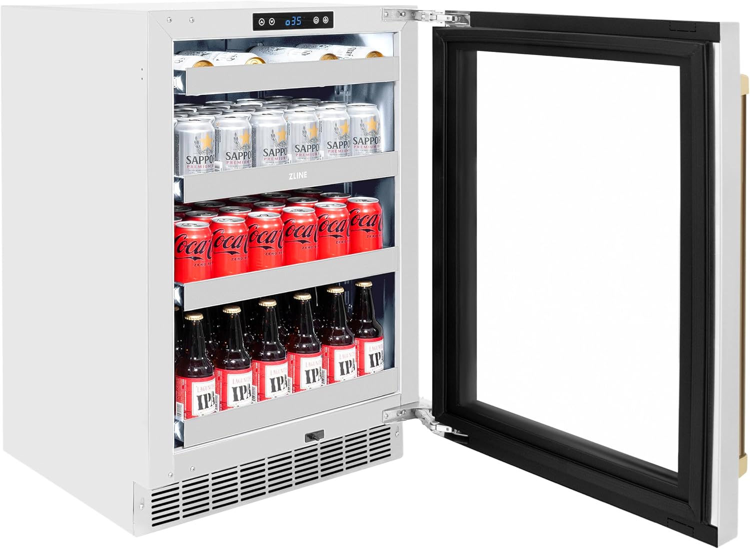 ZLINE Autograph Edition 24 in. Touchstone 151 Can Beverage Fridge With Stainless Steel Glass Door And Champagne Bronze Handle (RBSOZ-GS-24-CB)