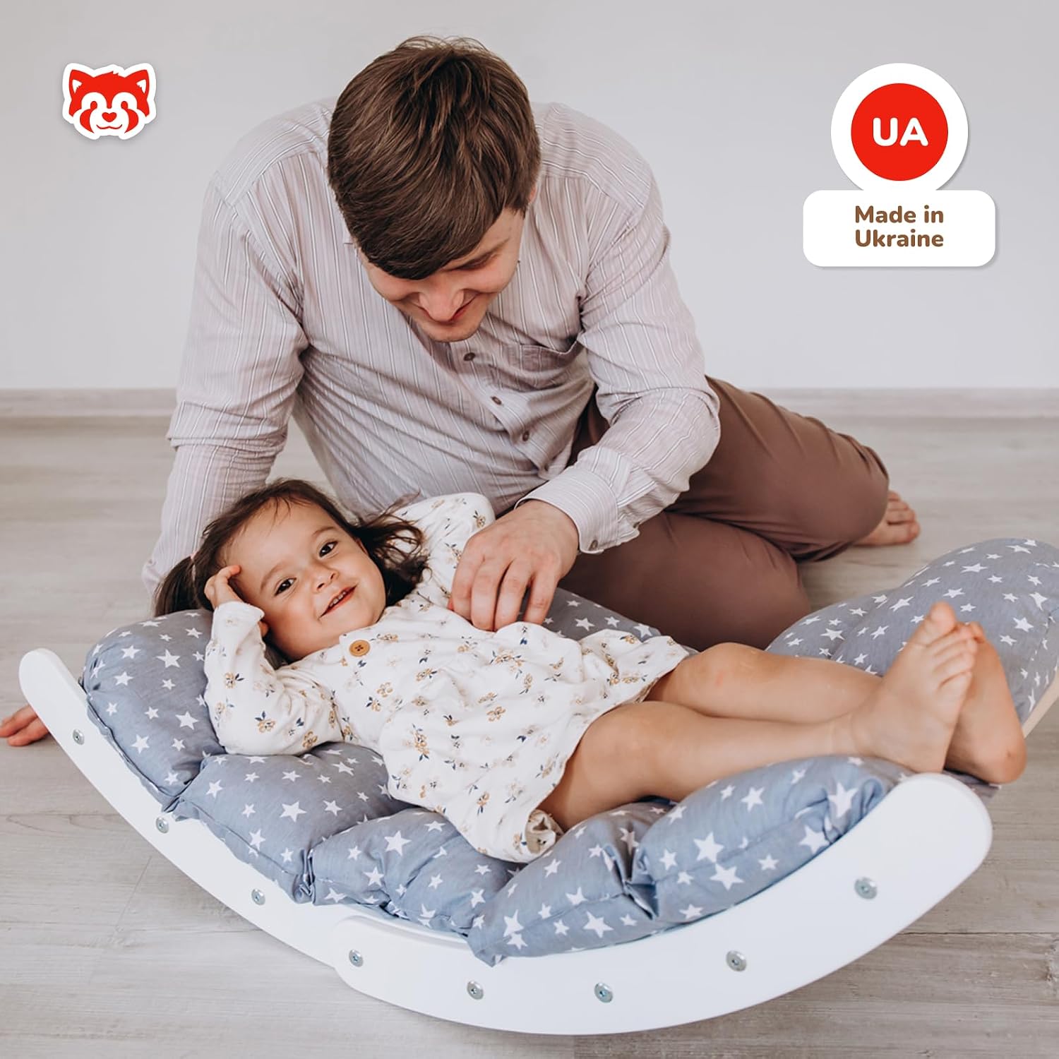 Wood And Hearts Mini-Arch with Cushion, Wooden Rocker with Cushion, Montessori Toddler Climbing Toys Indoor, Climbing Arch Cushion, Kids' Wooden Rocking Chair