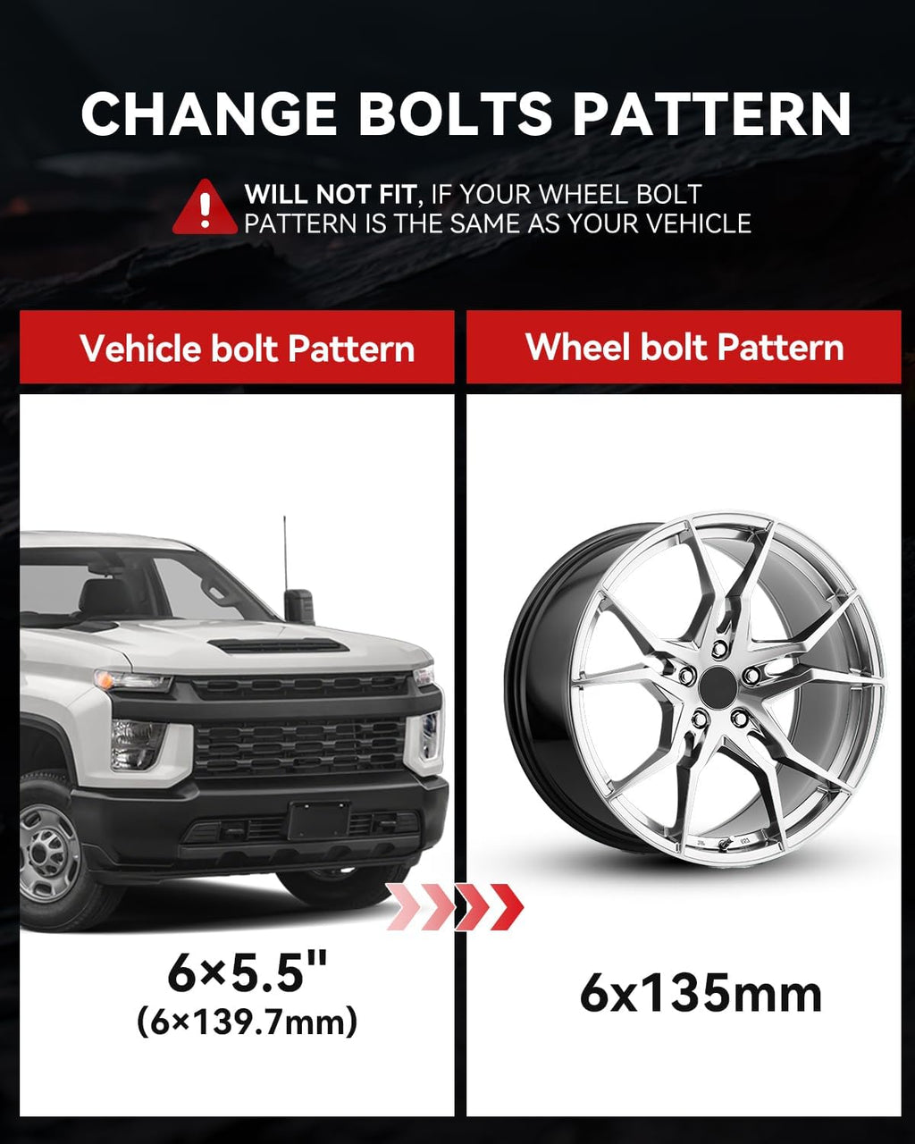 YIZBAP 6x5.5 to 6x135 Wheel Adapters for F150 Wheels on 4Runner Vehicle, 1.5 inch 6x139.7mm to 6x135mm Wheel Adapter 108mm Hub Bore with M14x1.5 Studs
