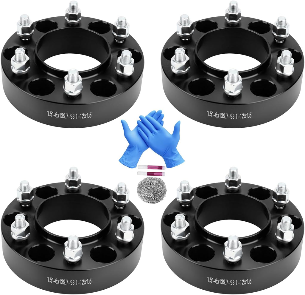 6x5.5 Wheel Spacers 1.5 inch (6x139.7mm) PCD 93.1mm Hub Bore M12x1.5 Studs Aluminum CNC Wheel Adapters 4pcs Car Wheel Accessories Parts Fit for Ranger Bronco Ranger Eudm 2011-2021 Up Model