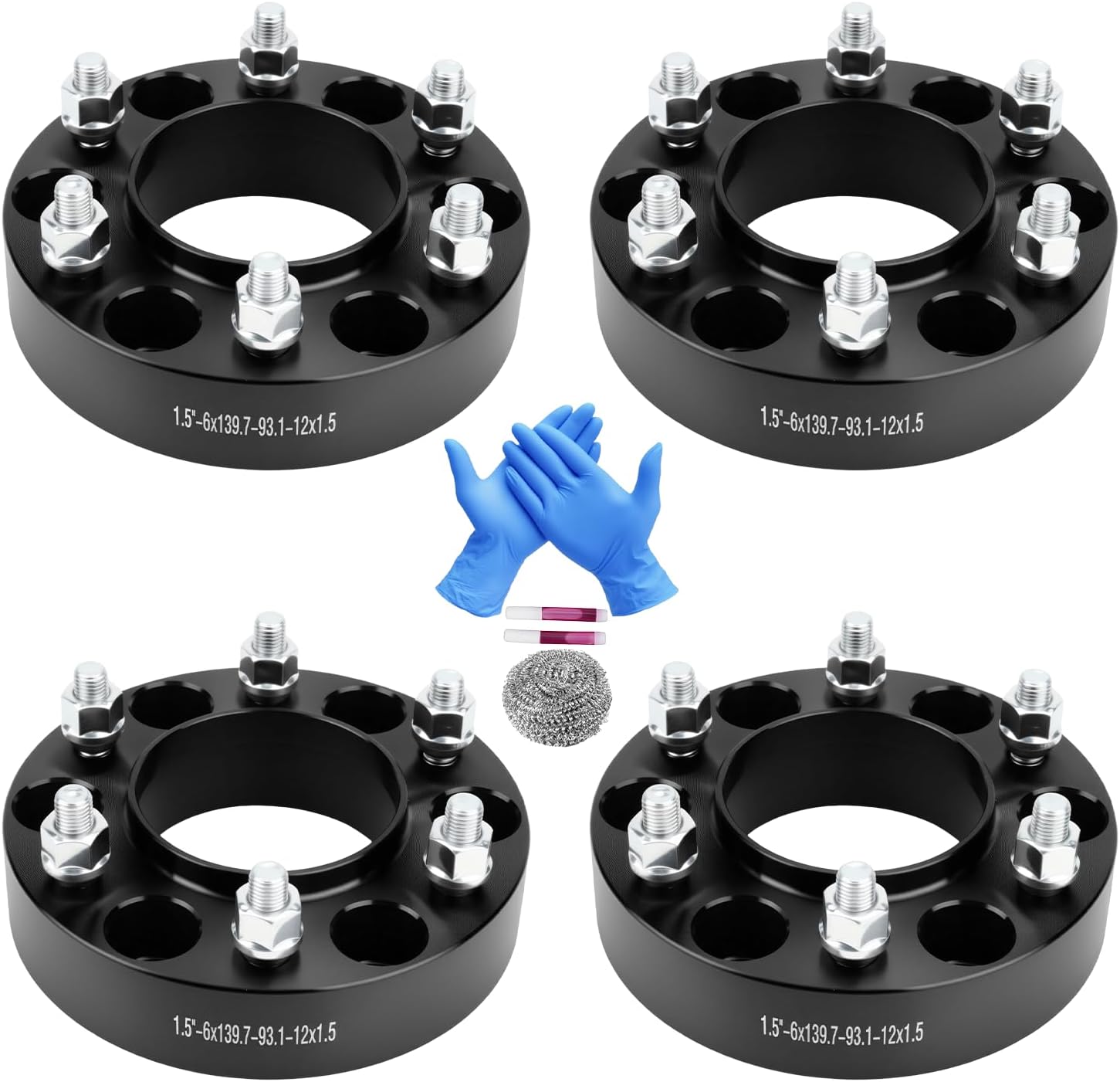 6x5.5 Wheel Spacers 1.5 inch (6x139.7mm) PCD 93.1mm Hub Bore M12x1.5 Studs Aluminum CNC Wheel Adapters 4pcs Car Wheel Accessories Parts Fit for Ranger Bronco Ranger Eudm 2011-2021 Up Model