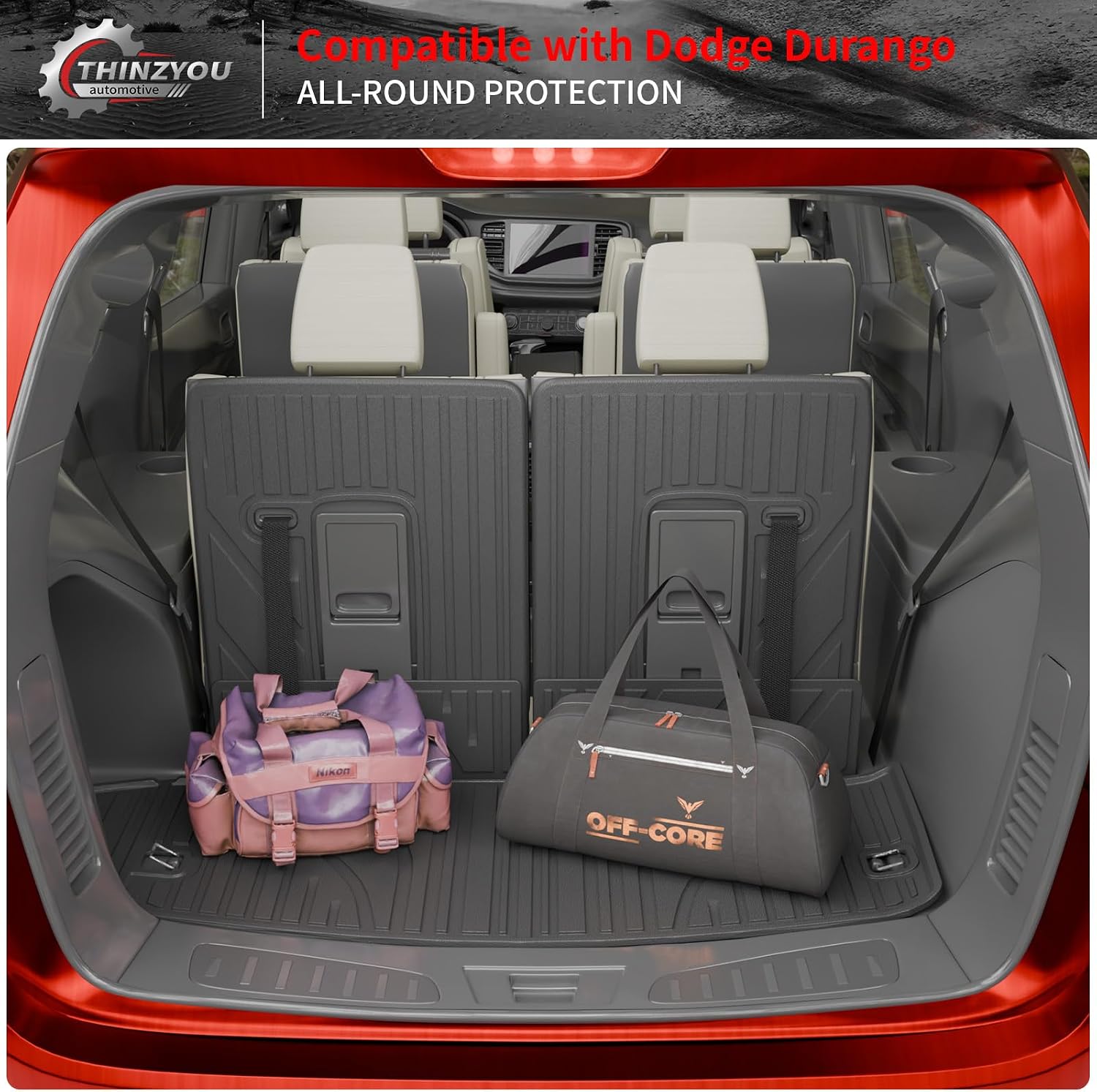 Floor Mats Compatible with 2016-2025 2026 Dodge Durango 6 Seats Cargo Mat Back Seat Protector Trunk Liner 2024 Durango Accessories (Fit 6 Seats, 3rd Row Backrest Mats+Trunk Mat+Floor Mats)
