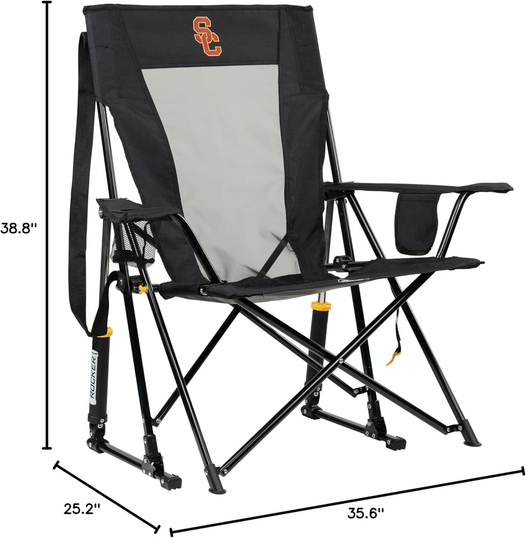 GCI Outdoor Comfort Pro Rocker Camping Chair | Portable Folding Rocking Chair with Durable Armrests & Drink Holder | Official Collegiate Licensed Sideline Sports Chair | USC Trojans