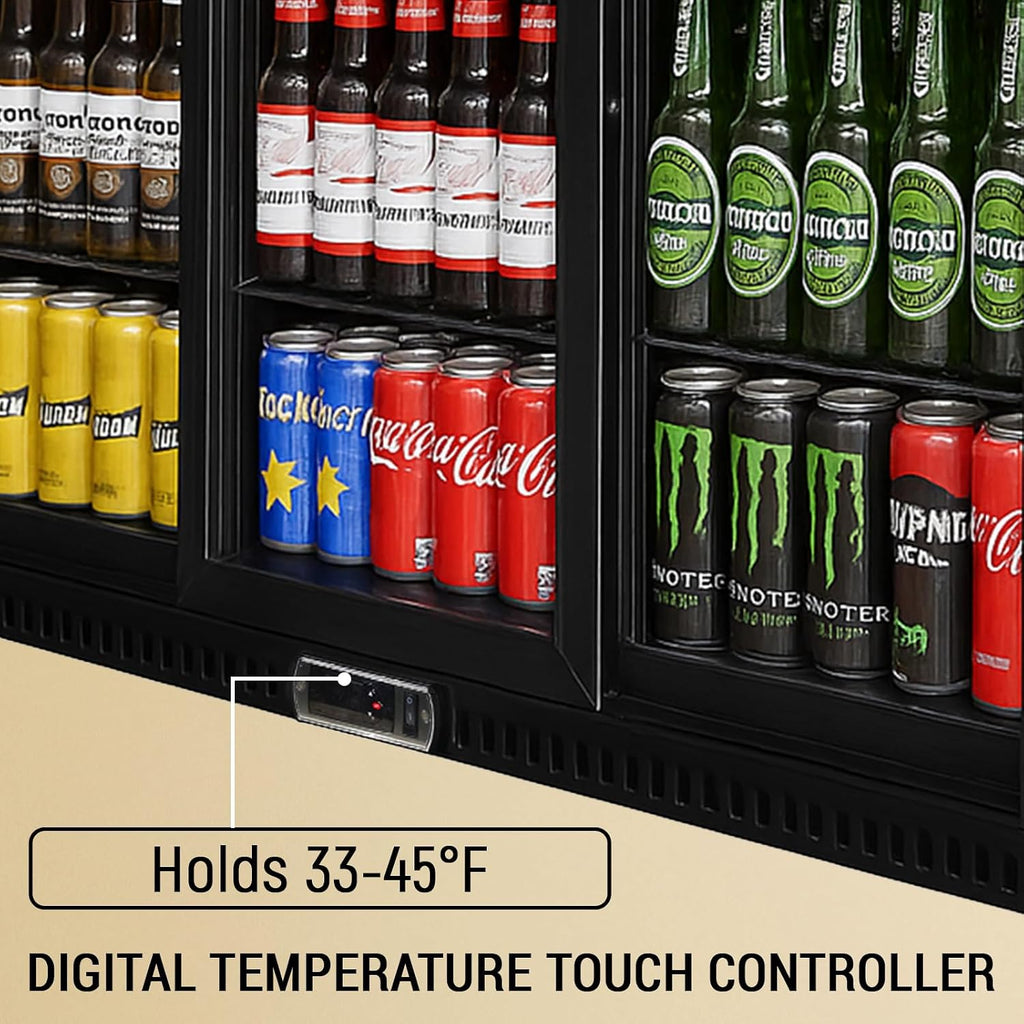 Commercial Back Bar Cooler with 3 Glass Doors, LED Lighting, 11.5 cu.ft Under Counter Beverage Refrigerator, ETL Certified Beer and Wine Cooler for Bar, Restaurant, Garage, Office, Home