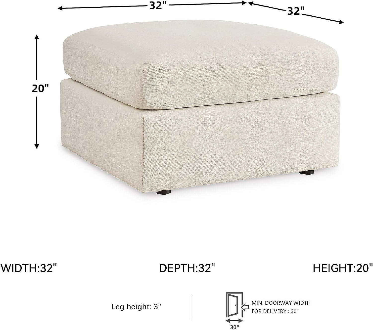 Signature Design by Ashley Modmax Contemporary Stain Resistant Upholstered Oversized Accent Ottoman with Non-Skid Legs, White