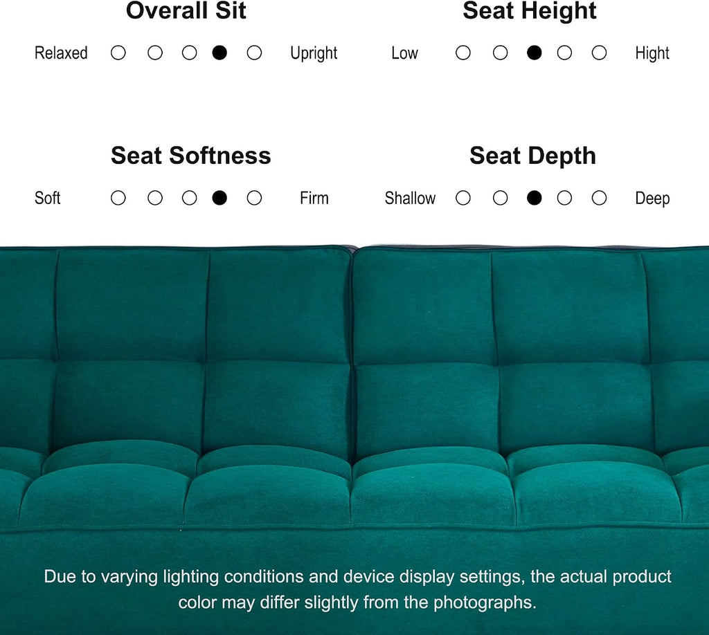 Convertible Futon Couch Bed, Sleeper Sofa Bed with Adjustable Backrests, Linen Loveseat Sofa 3 Seater Comfy Couch for Small Spaces, Living Room, Bedroom(Green, 75')