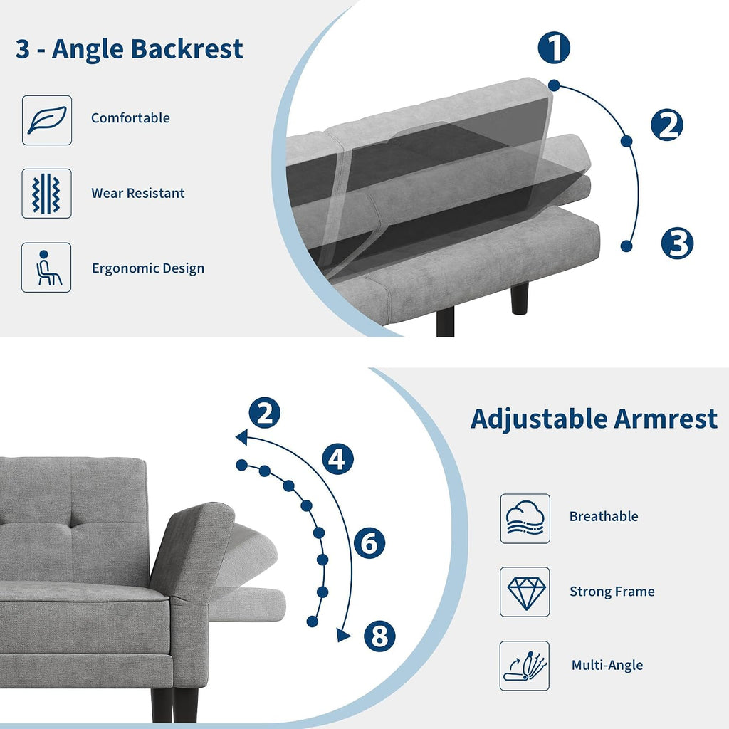GarveeHome 89' Futon Sofa Bed, Convertible Sleeper Sofa with Adjustable Backrest & Armrest, Modern Futon Couch Bed, Loveseat Sleeper for Living Room Bedroom Apartments, Grey