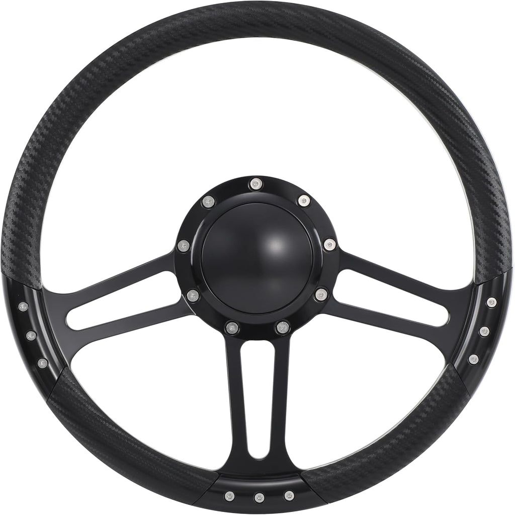 14'' Billet Half Wrap 9 Bolts Steering Wheel with 2'' Dish and Horn Button(Carbon Vinyl)