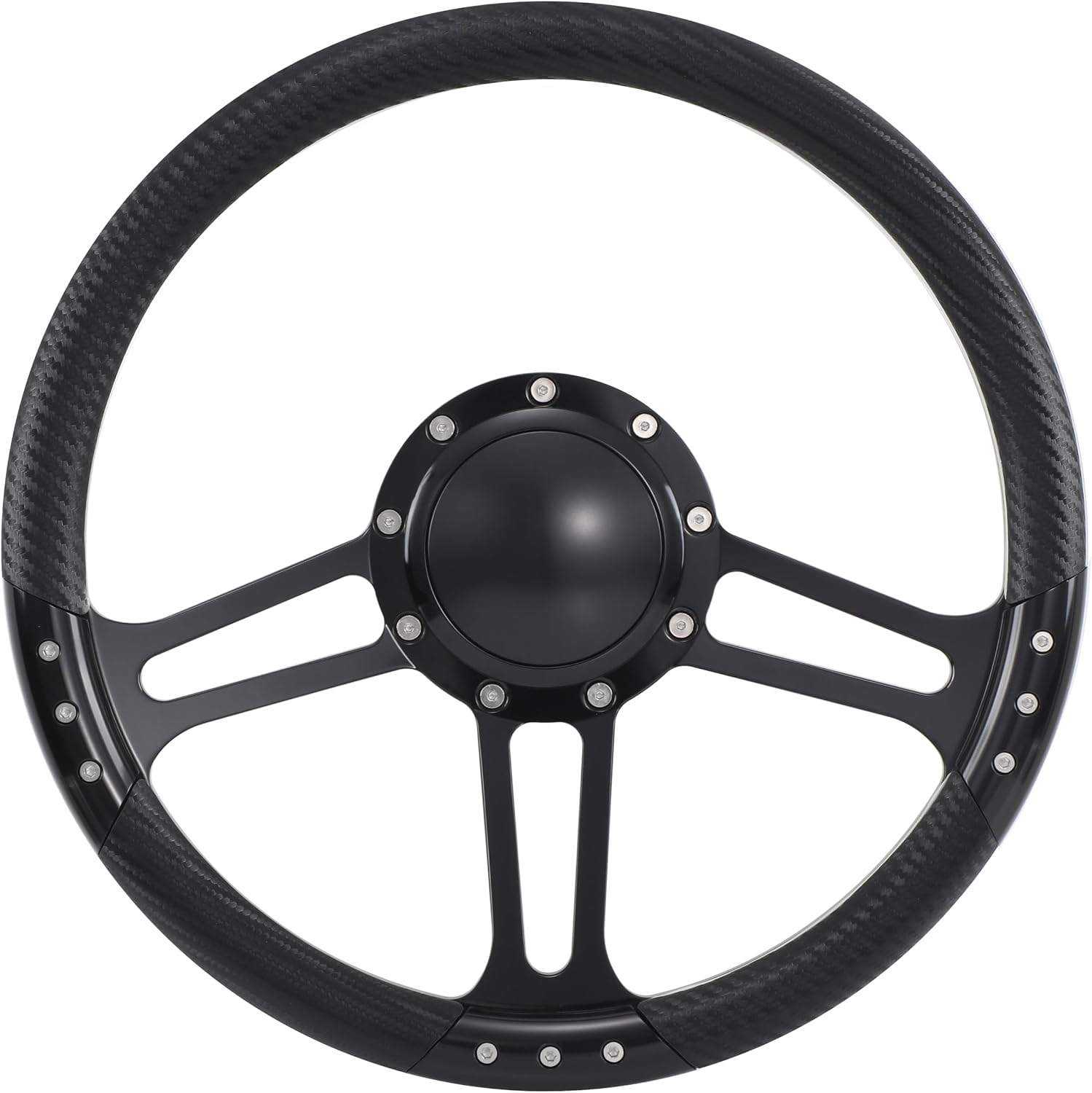 14'' Billet Half Wrap 9 Bolts Steering Wheel with 2'' Dish and Horn Button(Carbon Vinyl)