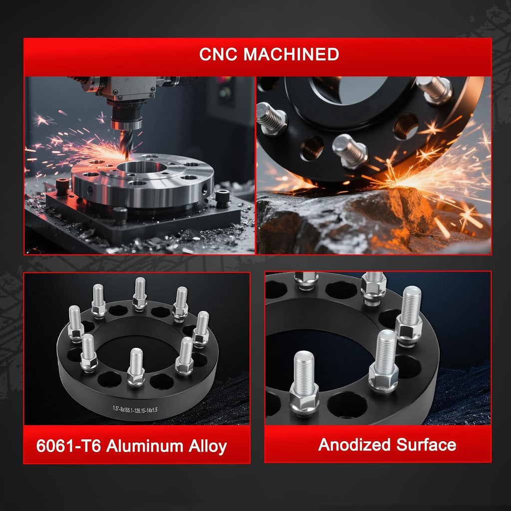 8x6.5 Wheel Spacers 1.5 inch (8x165.1mm) PCD 126.15mm Hub Bore M14x1.5 Studs Aluminum Wheel Adapters 4pcs Car Wheel Accessories Parts Fit for Silverado 1500 2500 3500 HD Suburban Express 2500/3500