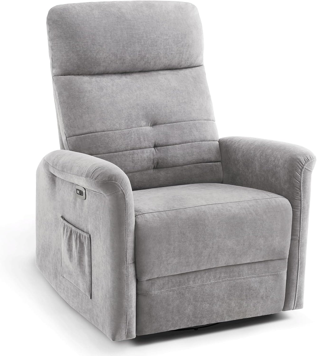 MCombo Power Swivel Glider Recliner Chair, Electric Rocker Recliner Chairs with USB Charging Ports for Living Room and Nursery, Fabric 7763 (Light Grey)