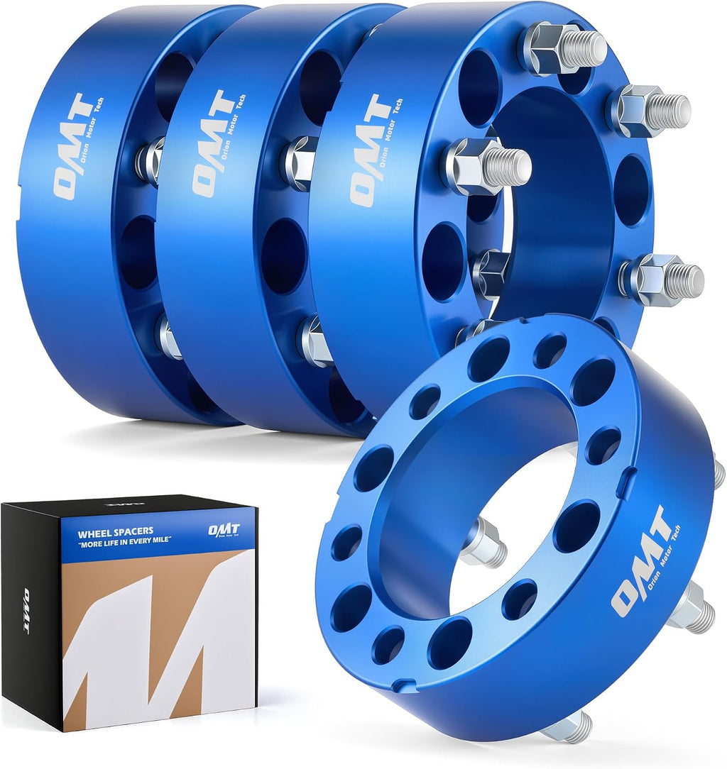 Orion Motor Tech 6x5.5 Wheel Spacers, 2 Inch Blue Wheel Spacer Kit with M14x1.5 Studs Compatible with Chevy Silverado 1500 Chevrolet Tahoe GMC Yukon Suburban, 108mm Bore Blue Wheel Spacers