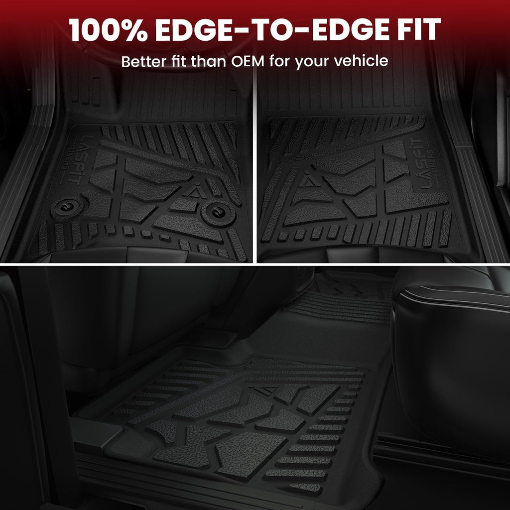 LASFIT Floor Mats 2019-2026 for Chevy Silverado/GMC Sierra 1500, 2020-2026 2500HD 3500HD (Double Cab/Bench Seat/Without Rear Underseat Storage Box) All Weather TPE Custom Fit Floor Liners