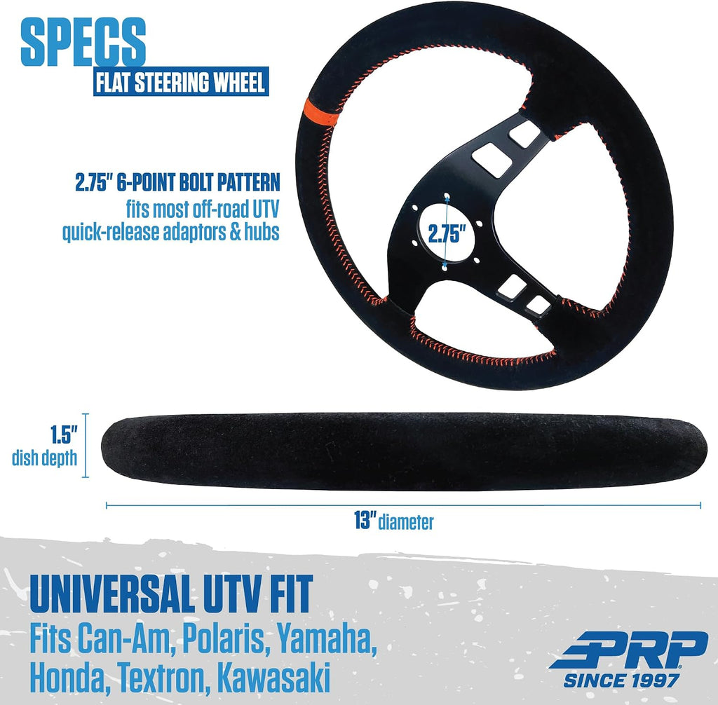 PRP Seats Flat Leather Grip Steering Wheel for Off-Road Racing, High-Strength Aluminum, Matte Blac