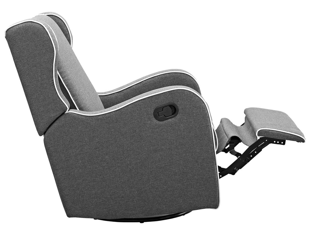 Angel Line Rebecca Upholstered Swivel Gliding Recliner, Dark Gray Linen with White Piping