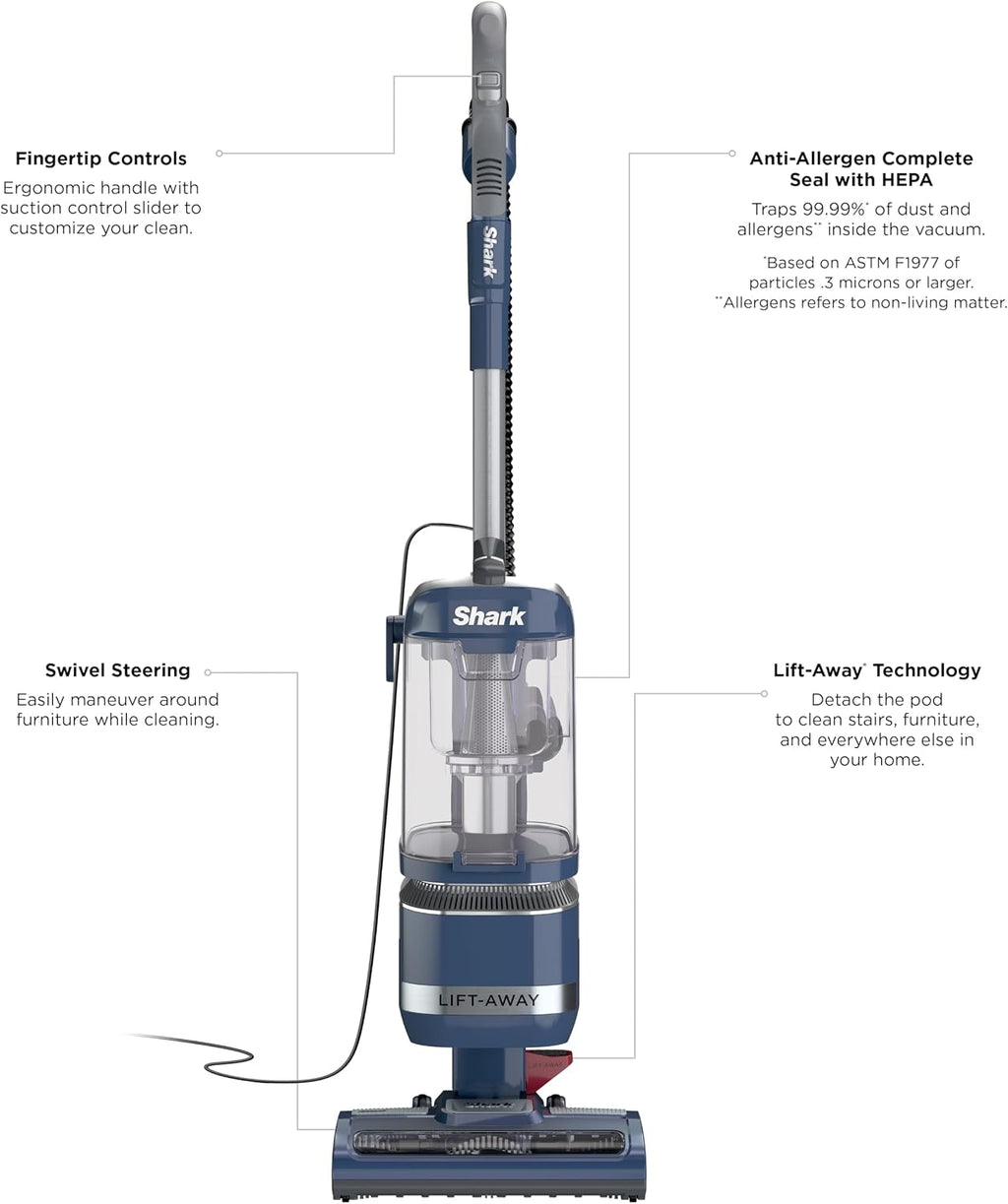 Shark Navigator Lift-Away ADV Upright Vacuum with HEPA Filter, Powerful Pet Hair Pickup, Advanced Swivel Steering, Lightweight Versatility, For Carpets & Hard Floors, Blue Jean, LA301