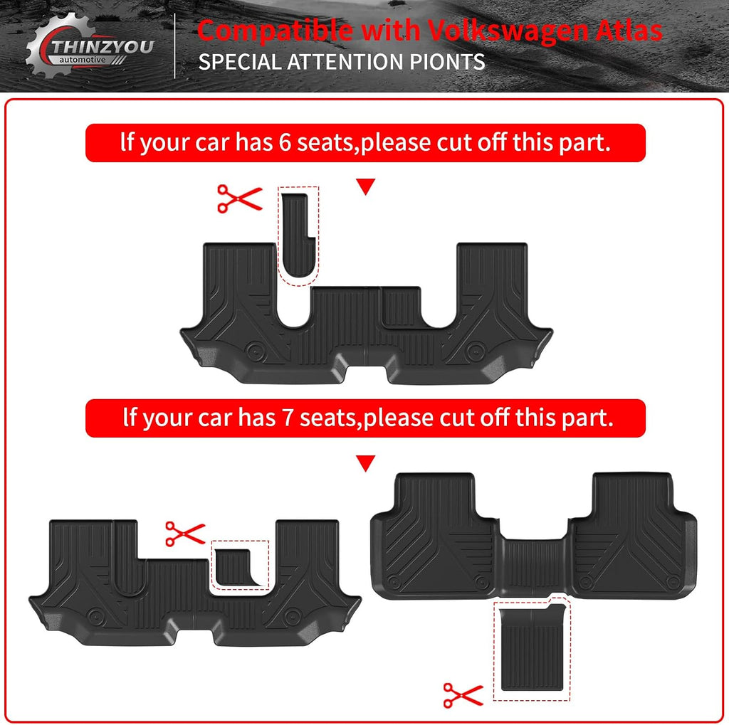 Floor Mats Compatible with 2018-2025 2026 Volkswagen Atlas (NOT for Cross Sport) Cargo Mat Cargo Liner Back Seat Cover 2024 VW Atlas Accessories (Trunk Mat with Backrest Mat+Floor Mats)