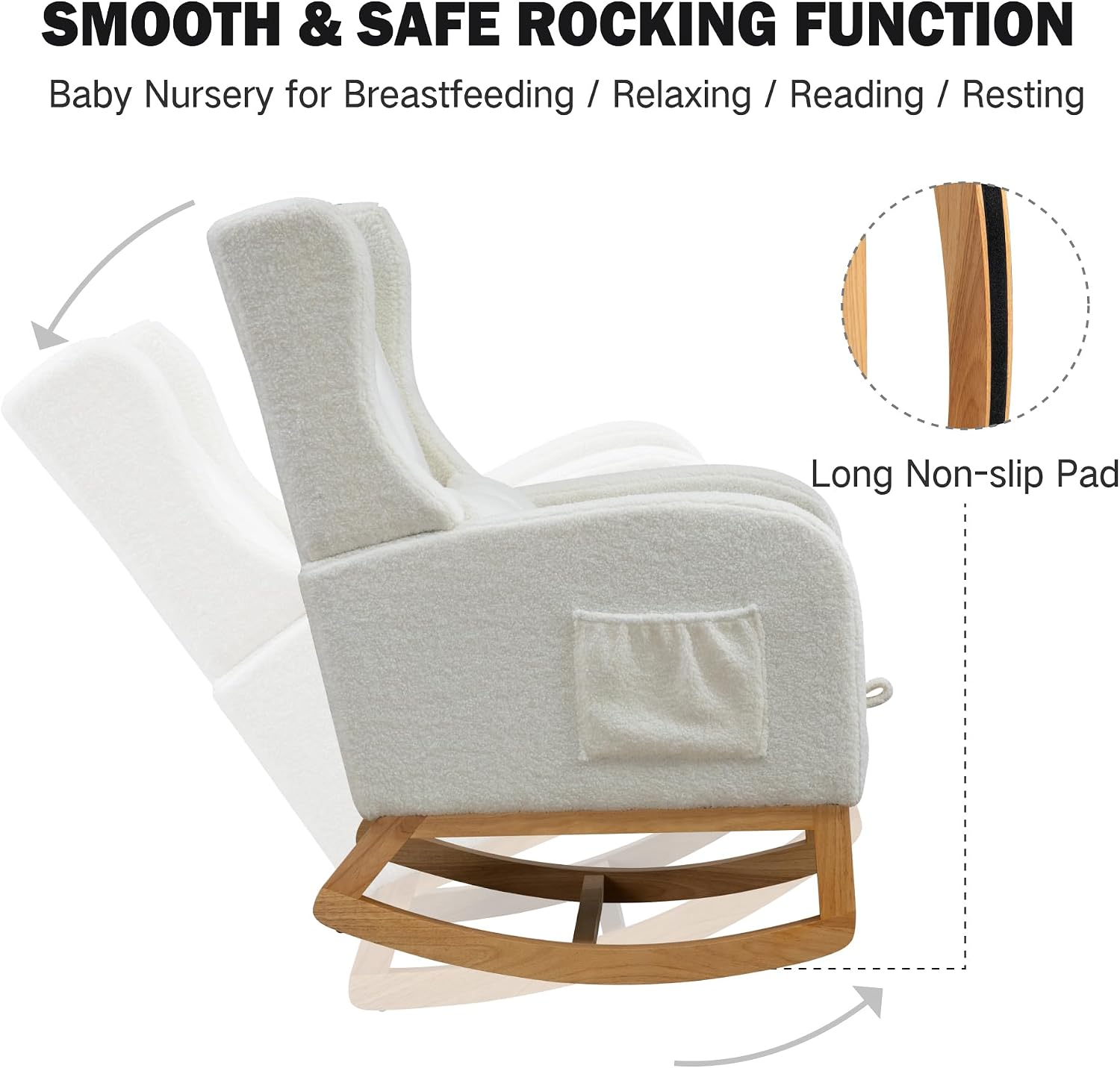 Chifee & Vingol Rocking Chair Nursery with Foot Rest & Pillow,Sherpa,White