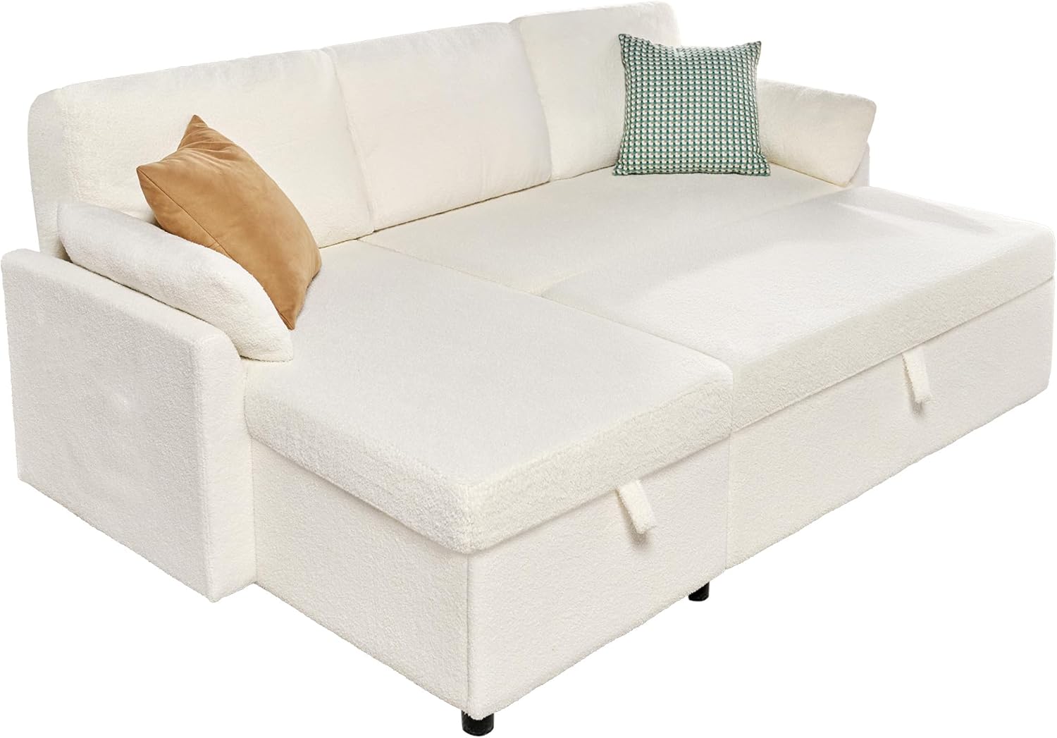 AMERLIFE Sleeper Sofa, 2-in-1 Sofa Bed with Storage Chaise, Pull Out Sofa Couch for Living Room, Guest Room, Boucle White